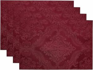 Elrene Home Fashions Caiden Elegance Damask Fabric Placemats, 13" x 19", Cranberry, Count 4 (Pack of 1)