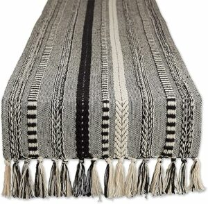 DII Farmhouse Braided Stripe Table Runner Collection, 15x72 (15x77, Fringe Included), Black