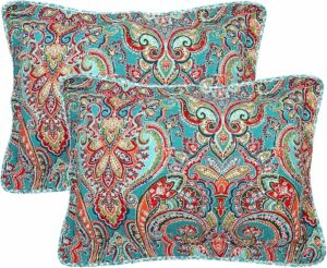 Newrara 100% Cotton Quilted Pillow Shams Set of 2 Standard Size Boho Pillow Cases Bohemian Pillow Covers (Red)