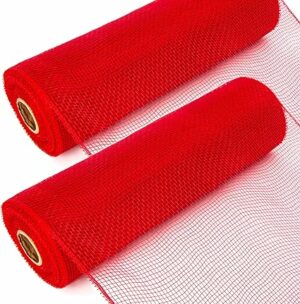 Ribbli 2 Rolls Red Mesh Ribbon for Wreath, 10 inch x 30 feet(10Yard) Per Roll, Mesh for Wreath Swags and Christmas Decoration (Non-Metallic)