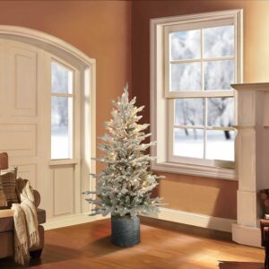 Puleo International 4.5 Foot Pre-Lit Potted Flocked Arctic Fir Artificial Christmas Tree with 70 UL-Listed Clear Lights - Image 2
