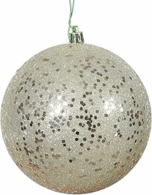 Vickerman 6" Champagne Sequin Ball Ornament - 4 per Bag - Huge Christmas Ornaments - Shatterproof Plastic - Drilled and Wired Secure Cap - Sequin Ornament - Festive Decorations
