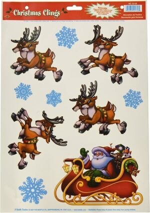 Santa Sleigh and Reindeer Window Clings