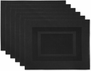 DII PVC Tabletop Collection Woven Indoor/Outdoor, Placemat Set, 13x17.25, Black, 6 Piece