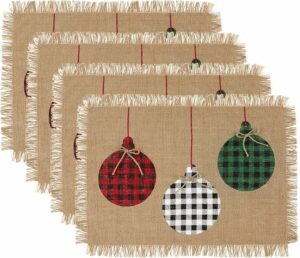 Elrene Home Fashions Farmhouse Living Holiday Rustic Ornaments Burlap Placemat Set, 13 Inches x 19 Inches, Set of 4