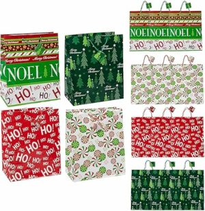 Fun Express - Jumbo Christmas Gift Bag Asst for Christmas - Party Supplies - Bags - Paper Gift W & Handles - Christmas - 12 Pieces