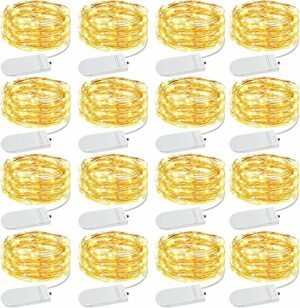 Olafus 16 Pack Christmas Fairy Lights Battery Operated Warm White, Halloween Small String Lights Copper Wire 20 LED 7ft, IP68 Waterproof Bottle Lights for Wedding Vases Centerpieces Decorations Party
