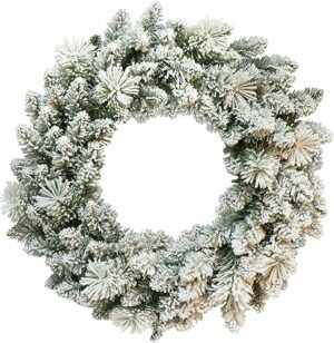 Puleo International 24" Artificial Flocked Spruce Wreath Christmas Décor with 110 Tips, Green