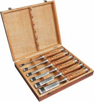 EZARC 6 Pieces Wood Chisel Tool Sets Woodworking Carving Chisel Kit with Premium Wooden Case for Carpenter Craftsman