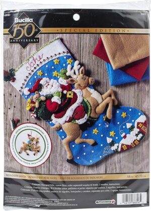 Bucilla Reindeer Santa Stocking Kit, Adult, Cotton, Holidays