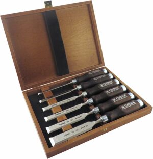 Narex 6 pc Set 6 mm (1/4), 10 (3/8), 12 (1/2), 16 (5/8), 20 (13/16), 26 (1-1/16) Woodworking Chisels in Wooden Presentation Box 853053
