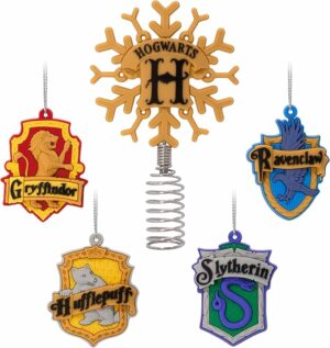 Hallmark Harry Potter 5" Miniature Christmas Tree Topper and 1.89" Mini Ornaments, Set of 5, Shatterproof