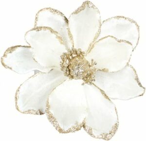 vctops 10 PCS Glitter Artificial Flower Christmas Tree Wreath DIY Ornaments 6.3 Inch Faux Flower for Xmas New Year Wedding Party Holiday Decoration,White A