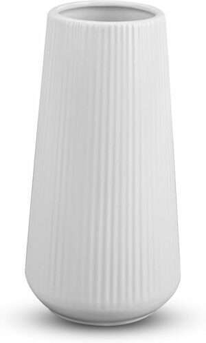 White Ceramic Vase, GUKJOB Flower Vase Ceramic Vase for Flowers, Decorative White Vase for Pampas Grass, Small Vase for Home Living Room Dining Table Farmhouse Office Decor (White)