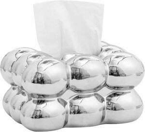 Anding Ceramic Tissue Box, Ashtray, Candle Holder, Vase Bathroom Vanity Top Ceramic Abstract Home Decor Shelf, Silver, White, Gold, (A1105 Silver)