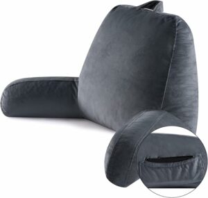 Reading Pillow for Sitting in Bed Adult, Reading Pillow with Shredded Memory Foam, Bed Reading Pillow with Washable Cover, Back Pillow Sitting Up with Extend Arms, Gery, Large