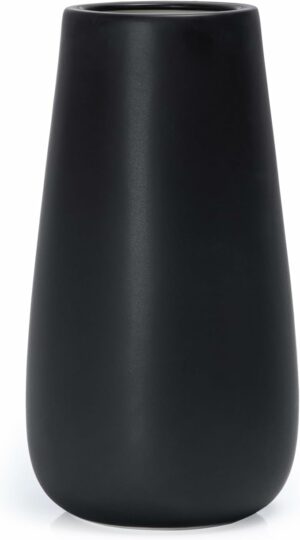 D'vine Dev 12 Inch Ebony Black Elegant Oval Ceramic Vase for Flowers, Home Décor Vase with Design Box, VS-LD-C-5