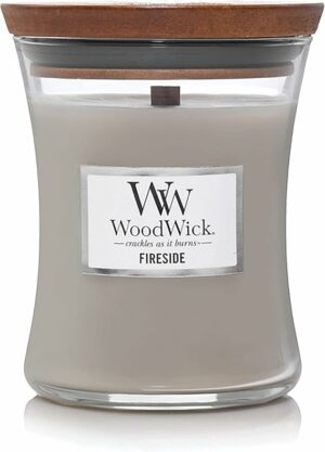 WoodWick Medium Hourglass Candle, Fireside Scent, Premium Soy Blend Wax, Pluswick Innovation Wood Wick, 10oz, Perfect for creating a cozy ambiance