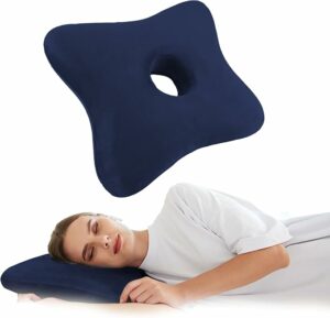 Ear Piercing Pillow, Upgrade Soft Memory Foam Ear Pillow for Side Sleepers, Pillow with Ear Hole for Ear Pain Relief, CNH Pillow for Ear Piercings, Earplugs, Headphones (Gark Blue)