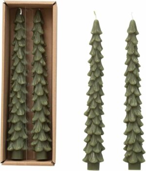 Creative Co-Op Unscented Tree Shaped Taper Candles, Evergreen, Boxed Set Of 2