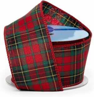 Plaid Christmas Ribbon for Wreaths - 2 1/2" x 10 Yards, Classic Red Green Tartan, Presents, Garland, Gifts, Wrapping, Bows, Xmas Tree Topper Decor