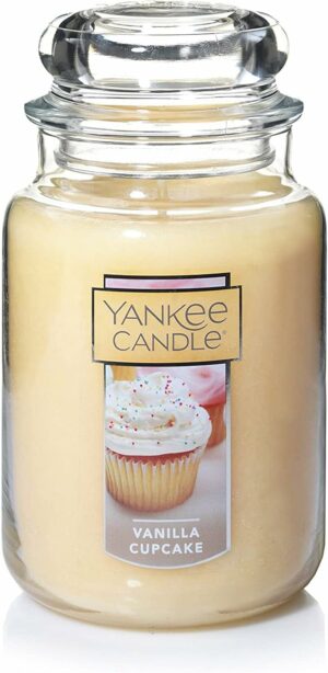 Yankee Candle Vanilla Cupcake Scented Classic 22oz Large Jar Single Wick Candle, Over 110 Hours of Burn Time, Ideal for Creating Relaxing Ambience & Holiday Gifting