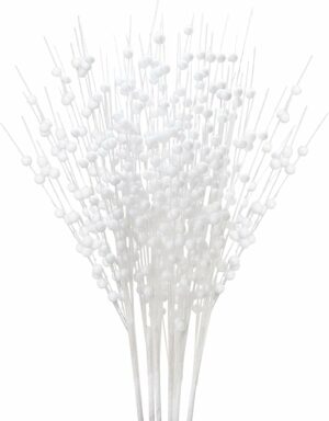 Felice Arts 6 Pack White Artificial Glitter Berry Stems 15.7" Fake Christmas Picks Decorative Glitter Sticks for Christmas Tree Vase DIY Wreath Crafts Fireplace Decor