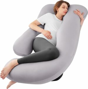 Sasttie Pregnancy Pillows for Sleeping, U Shaped Cooling Full Body Pillow Pregnancy Must Haves, Maternity Pillow for Pregnant Women, Pillow with Removable Cover for Side Sleeper, Light Grey