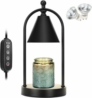 Candle Warmer Lamp with Timer, Electric Black Candle Warmer Light for Bedroom, Dimmable Wax Melts Warmer for Candle Jars, Home Decor Beside Lamp Gifts for Women (2 Bulbs Included)