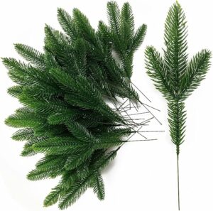 TIHOOD 25PCS 10 Inches Artificial Pine Needles Branches Garland Green Plants Pine Needles Fake Greenery Pine Picks for DIY Garland Wreath Christmas Embellishing and Home Garden Decoration