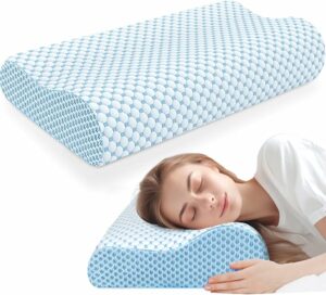 BlissTrends Cervical Pillow for Neck and Shoulder Pain Relief, Memory Foam Pillow for Sleeping, Contour Bed Pillow for Side, Back and Stomach Sleepers (Blue, Standard Size)