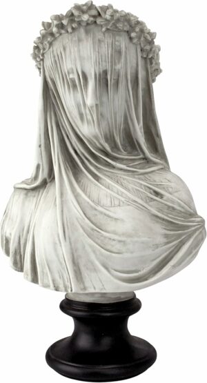 Design Toscano Veiled Maiden Indoor Bust Statue, 9 Inches Wide, 14 Inches Tall, Handcast Polyresin, Antiqued White Finish with a Black Painted Base