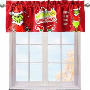 Window Curtain Valance Xmas Christmas Funny Holiday Kitchen Curtain with Rod Pocket 52x18inch Winter Small Bathroom Laundry Home Window Decor Curtain