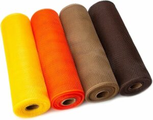 Ribbli 4 Rolls Fall Mesh Ribbon, 10 inch x 30 feet(10Yard) Each Roll,Fall Ribbon for Wreath Swags-Yellow Gold/Orange/Beige/Chocolate Brown
