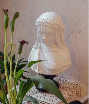 White Resin Art Deco Sculpture, Veiled Maiden Bust, 11x6x6 inches, Home Decor, Gothic Style