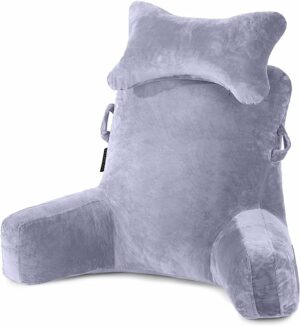 Reading Pillow-Bed Rest Pillow with Detachable Neck Roll & Higher Support Arm for Sitting in Bed Couch or Floor-Backrest Reading Pillow Adult Back Pillow for Reading/Watching TV/Gaming/Relaxing