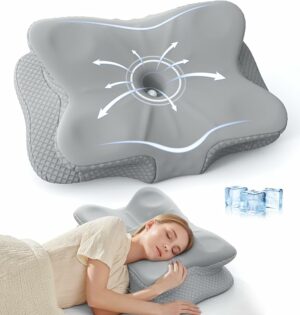 Side Sleeper Pillow for Neck Pain Relief - Soft Memory Foam Neck Pillows for Side Back Sleeping - Ergonomic Cervical Neck Pillow with Cooling Pillowcase (Dark Grey)