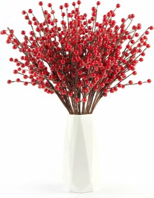 joyhalo 12 Pack Red Berry Stems - Extra Long 18' Red Berries Branches for Christmas Tree, Artificial Xmas Berry Picks for Christmas Tree Ornaments Crafts Holiday Home Decor