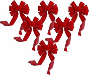 Red Velvet Christmas Wreath Bows - 10" Wide, Set of 6, Front Door, Gate, Fence, Retail Display Decorations, Gift Basket, Swag & Garland Decoration, Festive Winter Decor, Valentine's Day