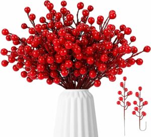 35 Pack Artificial Red Berry Stems 8 Inch Christmas Berry Picks Red Holly Berries for Christmas Tree Decorations DIY Crafts Wedding Winter Holiday Home Decor