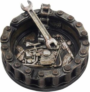 Decorative Motorcycle Chain Ashtray with Wrench and Bike Motif Great for a Biker Bar & Harley Mechanics Shop Smoking Room Decor As Unique for Men or Smokers