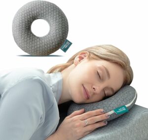 Ear Pillow with Ear Piercing for Side Sleeping, Ear Hole Memory Foam Pillows for CNH and Ear Pain Ear Inflammation Pressure Sores, Travel, Gray