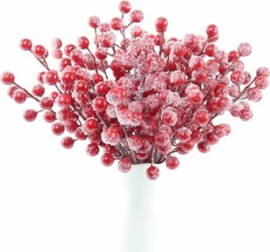 30 Pack Snow Frosted Red Berry Stems 8.9" Holly Frosted Berry Picks Snowy Artificial Red Berries for Christmas Tree Filler Picks and Sprays Holiday DIY Crafts Christmas Decor