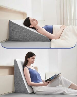 Wedge Pillow for Sleeping, 12"Bed Wedge Pillow for Acid Reflux Relief,Snoring,Back Pain Relief,Leg elevation,Post Surgery,GEL Infused Memory Foam Top Triangle Pillow Wedge with Breathable Cover