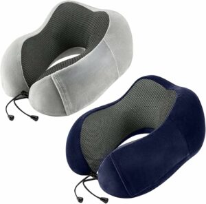 Travel Pillow for Airplane-2 Pack Memory Foam Neck Pillows, Soft & Support Travel Essentials for Travelling, Sleeping Rest, Car, Train and Home Use(Grey&Blue)