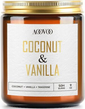 AOOVOO Vanilla Coconut Candle - Vanilla Candle, Scented Candles, Soy Candles, Aromatherapy Candle, Soy Wax Candle, Candle for Home Scented, 9oz