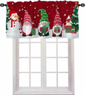 Christmas Kitchen Curtains Valances for Windows - Gnome Christmas Curtains, Window Christmas Decorations, Red Curtains for Kitchen Windows, Bathroom Window Curtain, Short Curtain for Windows, 52"x 18"