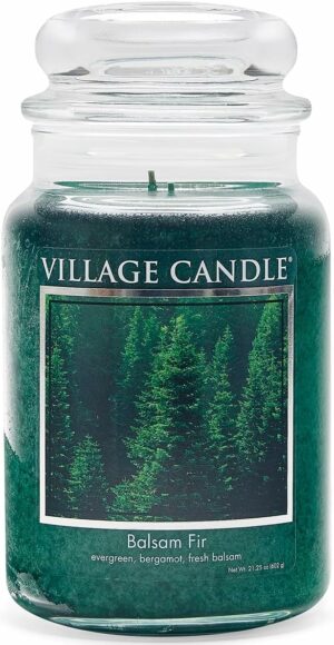 Village Candle Balsam Fir Large Apothecary Jar, Scented Candle, 21.25 oz., Green