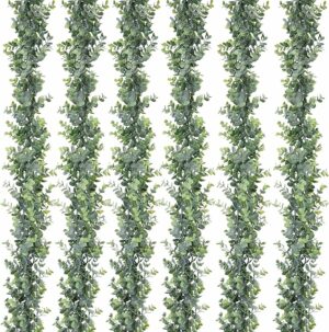 DearHouse 6 Pack Faux Eucalyptus Garland Plant, Artificial Vines Hanging Eucalyptus Leaves Greenery Garland for Wedding Backdrop Arch Wall Decor, 6 Feet/pcs UV Protected Indoor Outdoor