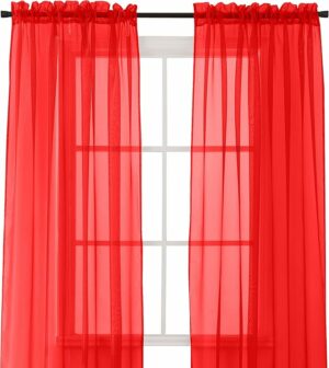 Elegant Comfort 2-Piece Sheer Panel with 2inch Rod Pocket - Window Curtains 40-inch Width X 84-inch Length, Red